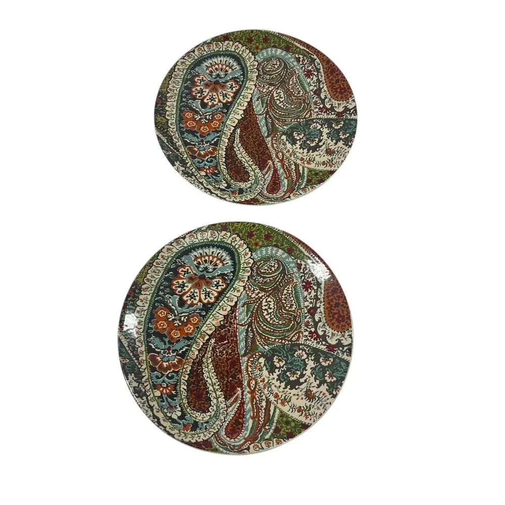 Set of 2 Pottery Barn Zia Paisley Pattern Plates NWT Retro‎ Boho Eclectic 8.75